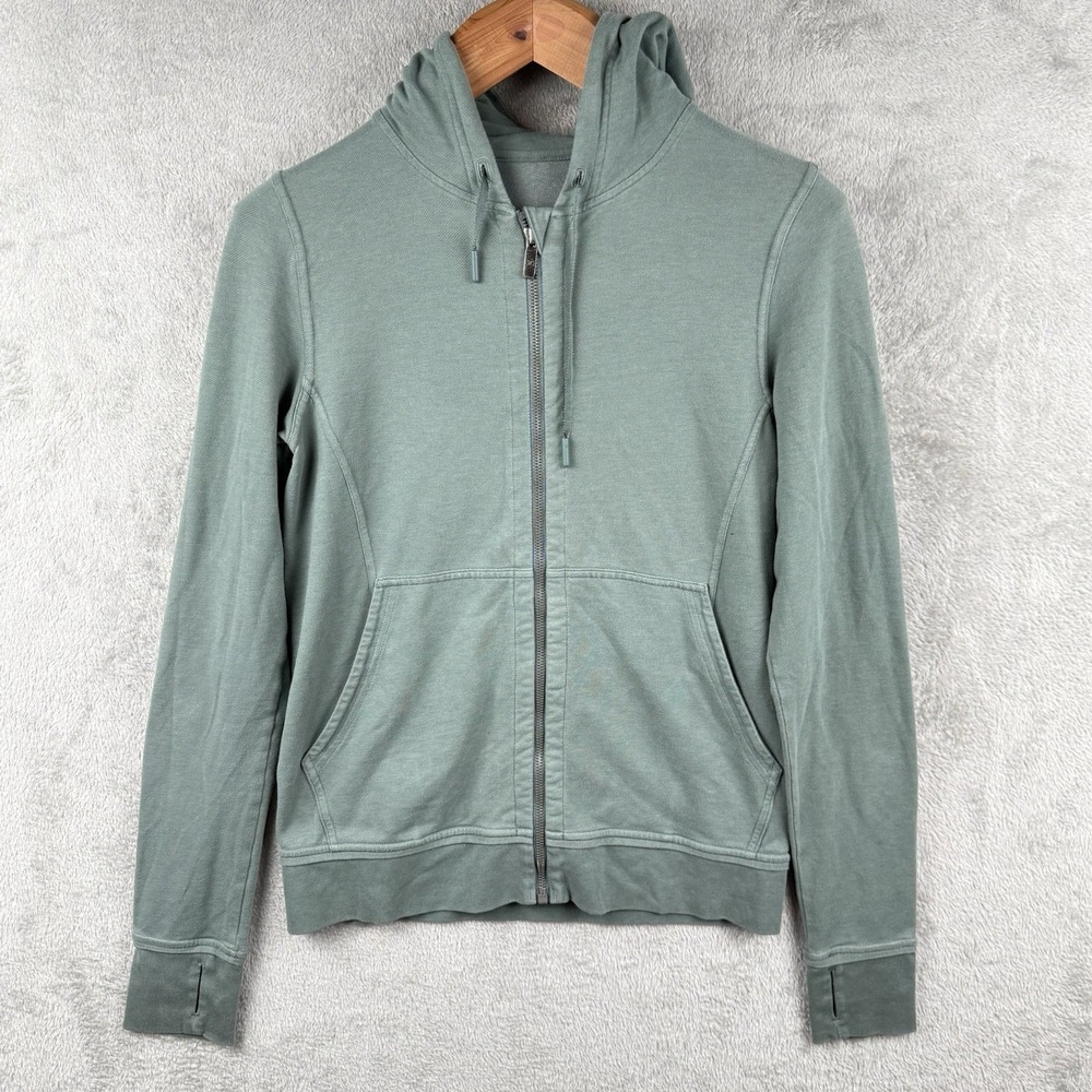 Lululemon Press Pause Jacket Womens 8 Green Terry Athleisure Gym Yoga Soft